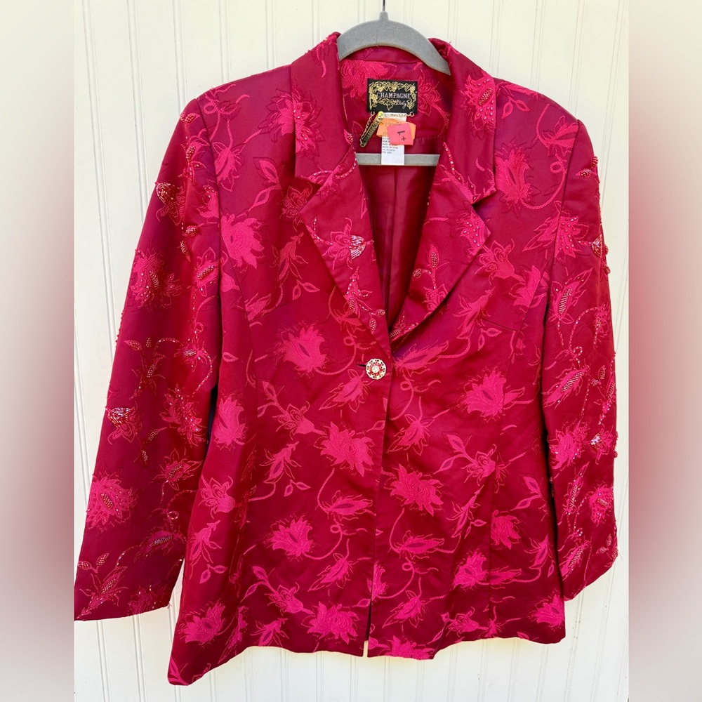 Champagne Italy Floral Red Embellished Blazer